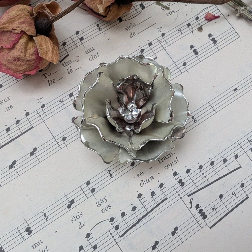 Silver and Gray Flower Brooch